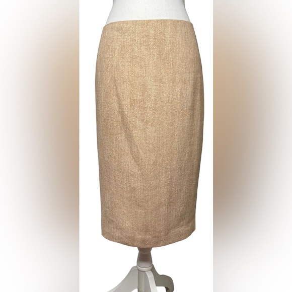 RALPH LAUREN Black Label Tan Gold Fleck Herringbone Linen Midi Pencil Skirt, 4 - Picture 1 of 12